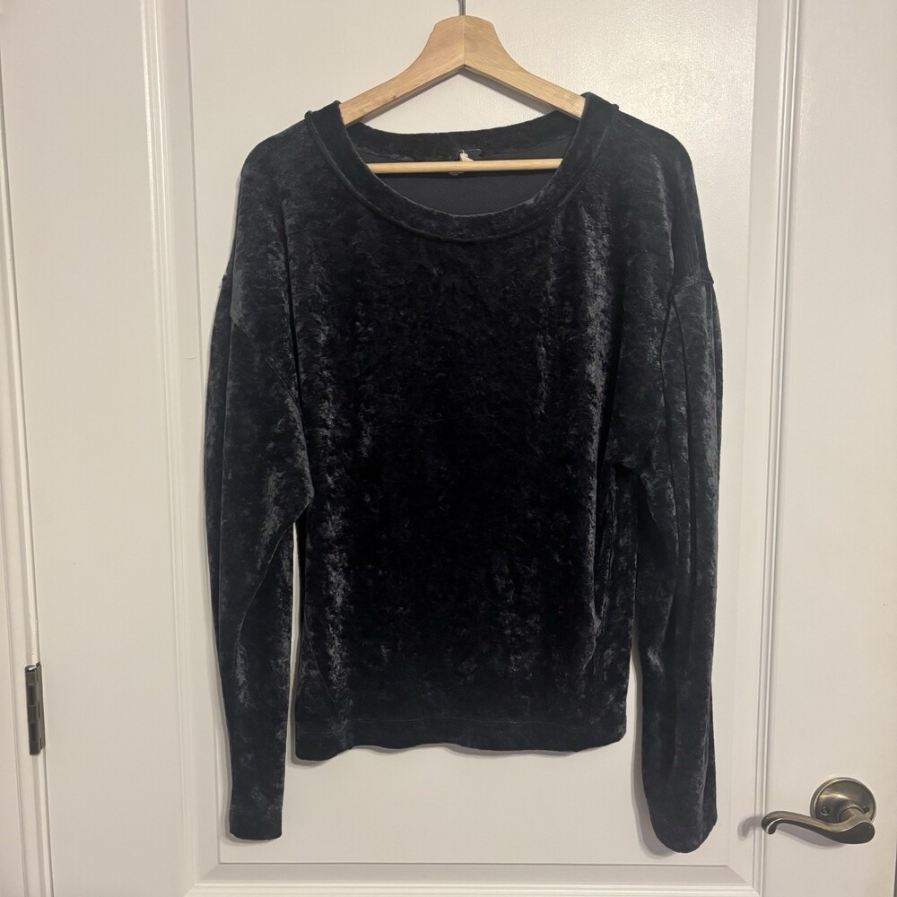 Free People We The Free Women's Grey Crushed Velvet‎ Crew Neck Long Sleeve Top